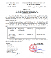 Thông báo Về việc cấp lại Giấy đăng ký hoạt động cho Công ty Luật Trách nhiệm hữu hạn Trung Tín