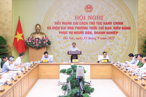 Thủ tướng Phạm Minh Chính chủ trì Hội nghị trực tuyến toàn quốc về cải cách hành chính.- Nguồn: VGP/Nhật Bắc