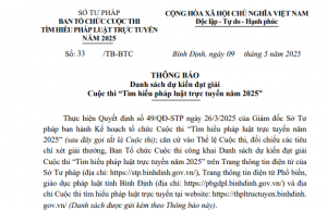 Thông báo Danh sách dự kiến đạt giải Cuộc thi “Tìm hiểu pháp luật trực tuyến năm 2025”