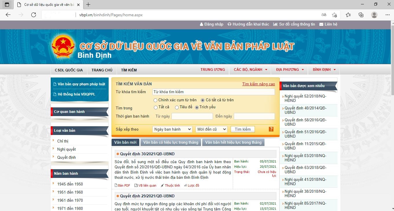 (Cơ sở dữ liệu quốc gia về văn bản quy phạm pháp luật Bình Định)