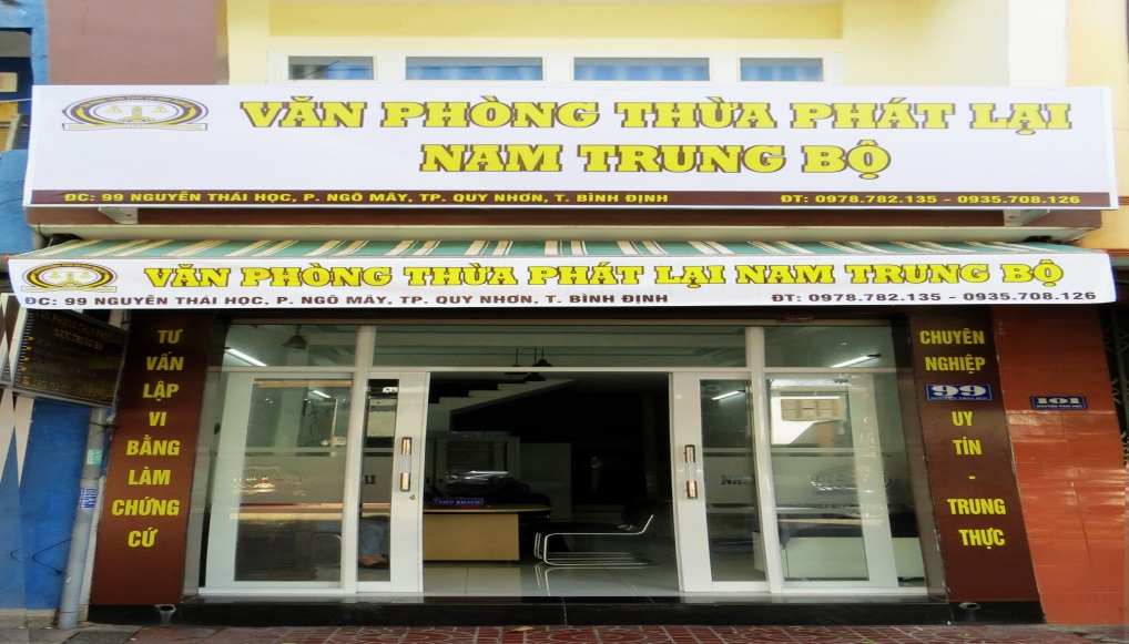 Đăng ký hoạt động Văn phòng Thừa phát lại Nam Trung Bộ