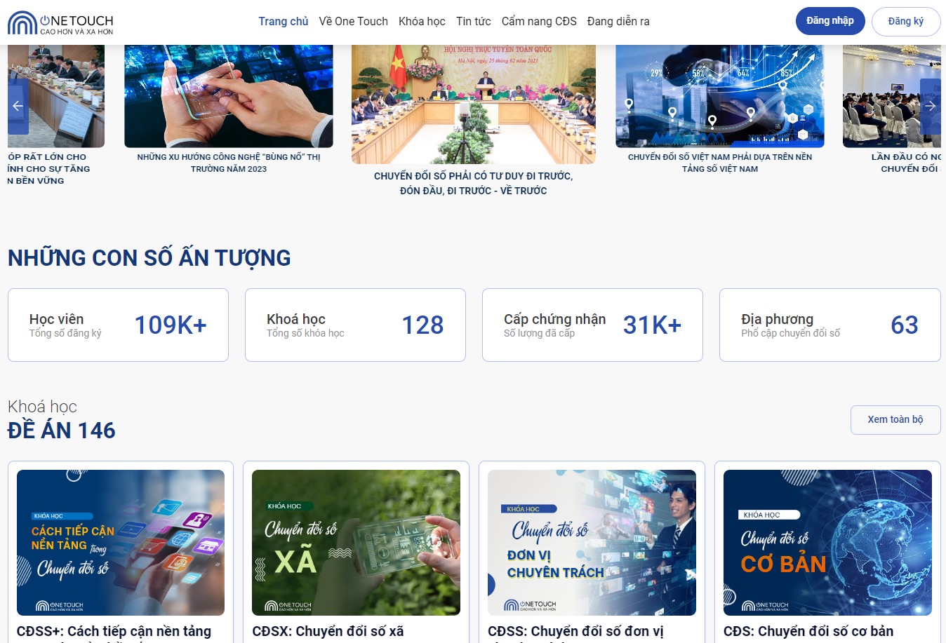Nền tảng học trực tuyến mở đại trà Onetouch (ảnh:onetouch.mic.gov.vn)