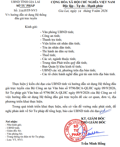 V/v hướng dẫn sử dụng Hệ thống đấu giá trực tuyến